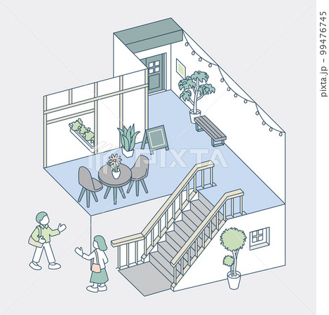 カフェテリアの入り口。挨拶する人々 99476745