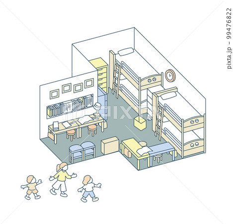 家の中の寝室。多くの子供が過ごす部屋 99476822