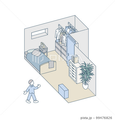 家の中の寝室。収納とくつろぎについて考えられた部屋 99476826