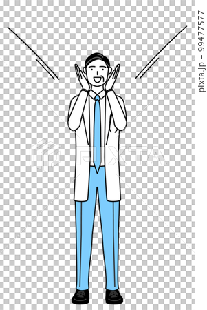 白大褂戴聽診器手放在嘴邊呼喚的男醫生 老年/中老年老醫生 99477577