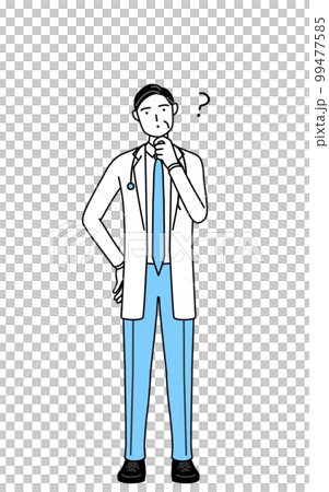 A male doctor in a white coat with a questionable stethoscope, a senior/middle-aged veteran doctor 99477585