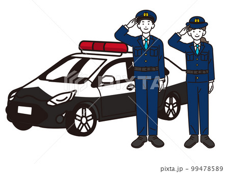 男女の警官とパトカーのベクターイラスト素材／警察／お巡りさん 99478589