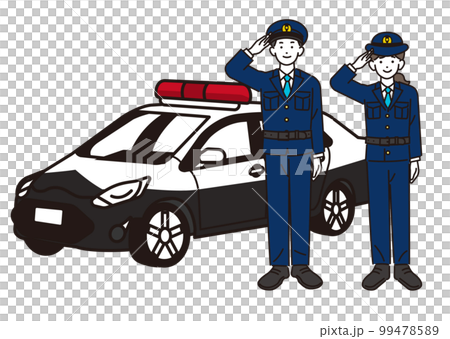 男女の警官とパトカーのベクターイラスト素材／警察／お巡りさん 99478589