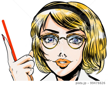 60年代アメコミ風メガネをかけたアメリカ人美女が指差して生徒に解説するポートレート透過背景イラスト 60年代アメコミ風メガネをかけたアメリカ人美女が指差して生徒に解説するポートレート透過背景イラスト 99478826