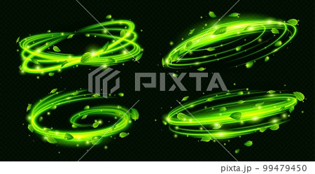Abstract fresh air swirls with green foliage 99479450