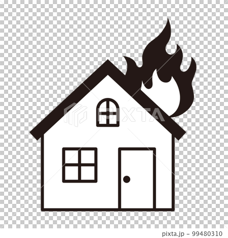 房屋和災難火災的簡單單色插圖 房屋和災難火災的簡單單色插圖 99480310