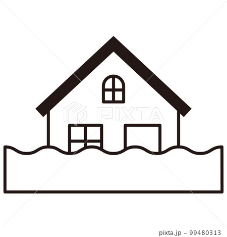 モノクロのシンプルな住宅と災害のイラスト 水害 モノクロのシンプルな住宅と災害のイラスト 水害 99480313