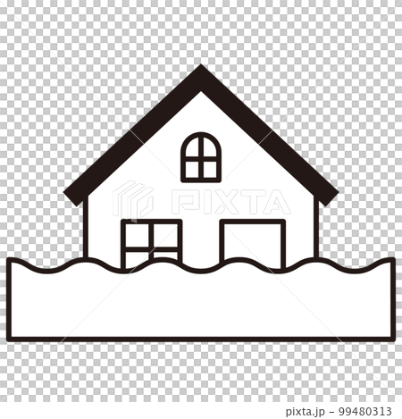 モノクロのシンプルな住宅と災害のイラスト 水害 モノクロのシンプルな住宅と災害のイラスト 水害 99480313