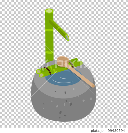 日本の庭　つくばい　手水鉢　柄杓のイラスト素材 99480594