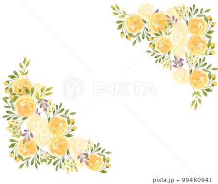 手描き水彩の黄色い薔薇のフレーム背景素材 99480941