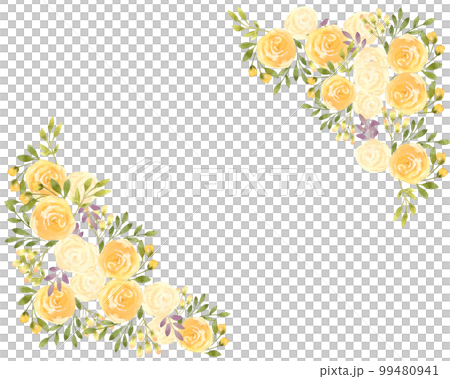 手描き水彩の黄色い薔薇のフレーム背景素材 99480941
