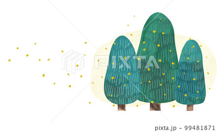 杉の木から花粉が飛んでる水彩画の風景イラスト 99481871
