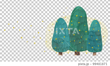 杉の木から花粉が飛んでる水彩画の風景イラスト 99481871