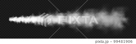 Realistic missile or bullet trace. Airplane condensation trail, jet aircraft track. Space rocket launch. White smoke clouds, fog. Steam flow. Vector illustration Realistic missile or bullet trace. Airplane condensation trail, jet aircraft track. Space rocket launch. White smoke clouds, fog. Steam flow. Vector illustration 99481906