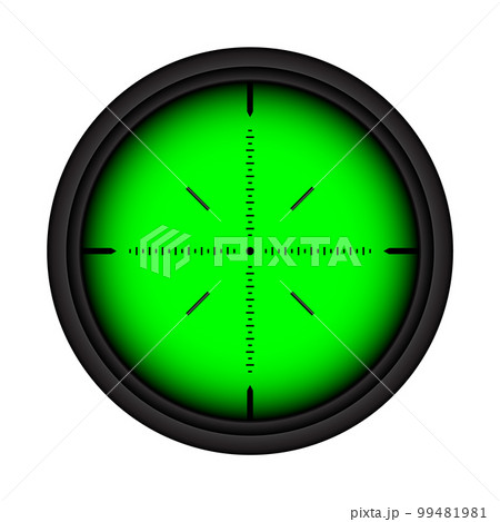 Weapon night sight, sniper rifle optical scope. Hunting gun viewfinder with crosshair. Aim, shooting mark symbol. Military target sign, silhouette. Game interface UI element. Vector illustration 99481981