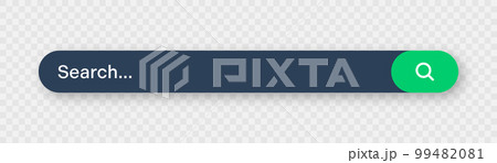 Search bar with round corners. Internet browser engine with search box, address bar and text field. UI design, website interface element with web icons and push button. Dark mode. Vector illustration 99482081