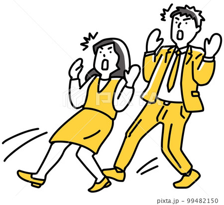 驚いて後ろに下がる会社員の男女 99482150