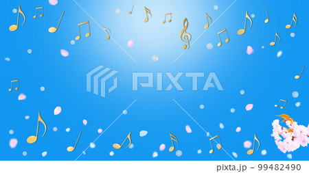 音楽と花のイメージ、音符と桜の花びらの背景イラスト 音楽と花のイメージ、音符と桜の花びらの背景イラスト 99482490