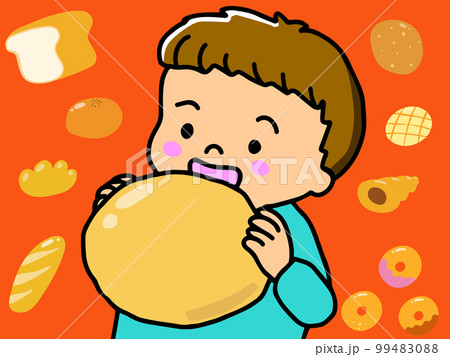 大きなパンを食べる子どものイラストのイラスト素材 [99483088] - PIXTA
