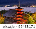 世界遺産安芸の宮島の五重塔と紅葉(ライトアップ) 99483171