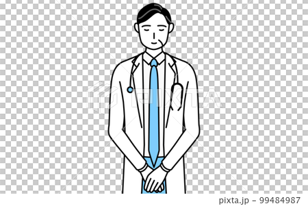 A male doctor in a white coat wearing a stethoscope who folds his hands and bows, a senior/middle-aged veteran doctor A male doctor in a white coat wearing a stethoscope who folds his hands and bows, a senior/middle-aged veteran doctor 99484987