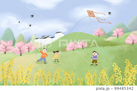 春の遊びの緑の背景 99485342