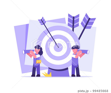 Teamwork concept with tiny people characters working together with big target and tiny people characters 99485668