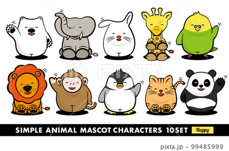 マスコットキャラクター風デザインのシンプルポップな可愛い動物のおしゃれイラストセット_喜ぶ・ハッピー マスコットキャラクター風デザインのシンプルポップな可愛い動物のおしゃれイラストセット_喜ぶ・ハッピー 99485999