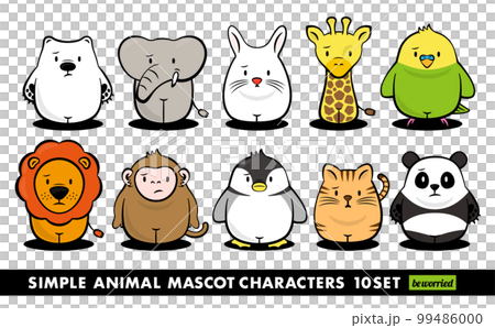 帶有吉祥物角色風格設計的簡單流行可愛動物的時尚插圖集_麻煩/麻煩 99486000