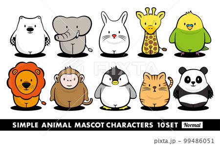 マスコットキャラクター風デザインのシンプルポップな可愛い動物のおしゃれイラストセット_動物園_正面 99486051