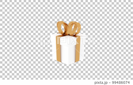 3D render image illustration of White gift box golden ribbon for celebration on special day. Happy Holiday decoration surprise card. Concept give packing Love idea. Wedding modern luxury of PNG 99486074