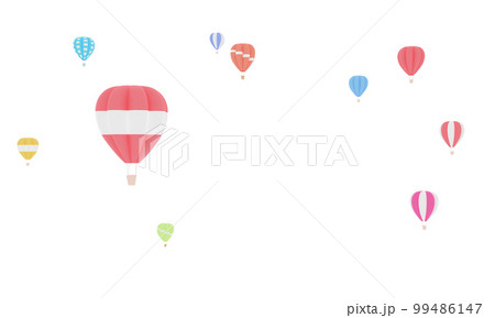 Colorful hot air balloons rising above serene on white background. Beautiful sun light Hot air balloon isolate. 3d rendering. illustration digital. colorful cute pastel. png 99486147
