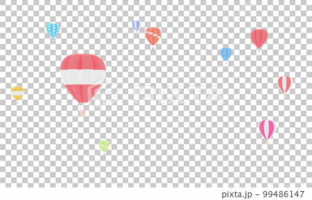 Colorful hot air balloons rising above serene on white background. Beautiful sun light Hot air balloon isolate. 3d rendering. illustration digital. colorful cute pastel. png 99486147