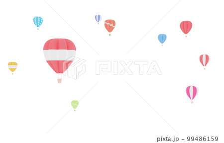 Colorful hot air balloons rising above serene on white background. Beautiful sun light Hot air balloon isolate. 3d rendering. illustration digital. colorful cute pastel Colorful hot air balloons rising above serene on white background. Beautiful sun light Hot air balloon isolate. 3d rendering. illustration digital. colorful cute pastel 99486159