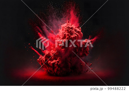 Explosion of red color paint powder on black background. Neural network AI generated art 99488222