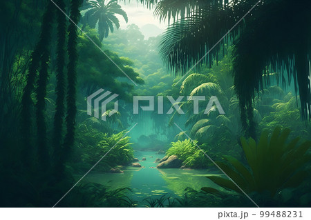 Asian tropical jungle rainforest in daytime. Neural network AI generated art 99488231