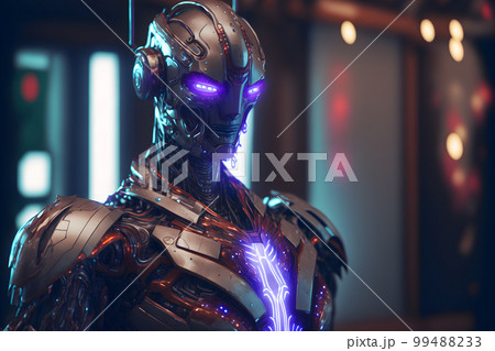 Modern futuristic male humanoid robot with metal outfit. Neural network AI generated art 99488233