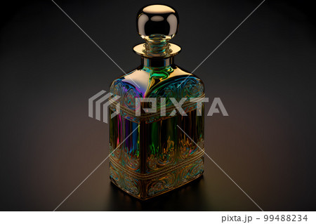 A Bottle of Perfume Women Eau De Parfum in Bottle Isolated on Black. Fragrance for Women Perfume Spray. Neural network AI generated art 99488234