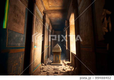 Interior of sacred tombs in pyramids from Giza, Egypt. Neural network AI generated art 99488402