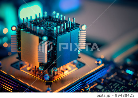 CPU processor with modern futuristic technology appearance. Neural network AI generated art 99488425