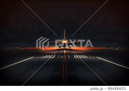 Big passenger airplane lands in airport at night. Neural network AI generated art Big passenger airplane lands in airport at night. Neural network AI generated art 99488820
