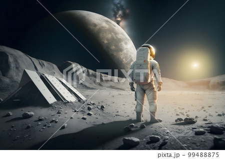 Astronaut explores space being desert mars. Astronaut space suit performing extra cosmic activity space. Neural network AI generated art Astronaut explores space being desert mars. Astronaut space suit performing extra cosmic activity space. Neural network AI generated art 99488875