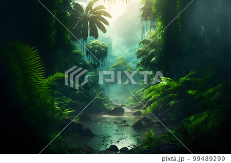 Asian tropical jungle rainforest in daytime. Neural network AI generated art Asian tropical jungle rainforest in daytime. Neural network AI generated art 99489299