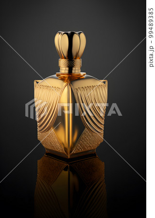 A Bottle of Perfume Women Eau De Parfum in Bottle Isolated on Black. Fragrance for Women Perfume Spray. Neural network AI generated art 99489385
