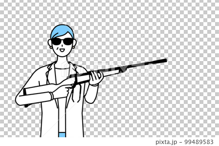 A female doctor in a white coat wearing sunglasses and a stethoscope with a rifle, a senior middle-aged and elderly veteran doctor A female doctor in a white coat wearing sunglasses and a stethoscope with a rifle, a senior middle-aged and elderly veteran doctor 99489583