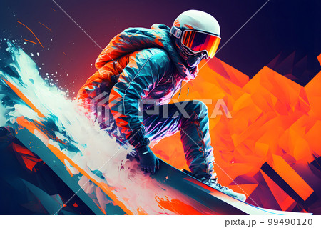 Abstract extreme sports lover performs leap into infinity with fictional skateboard or snowboard. Neural network AI generated art Abstract extreme sports lover performs leap into infinity with fictional skateboard or snowboard. Neural network AI generated art 99490120