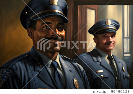 Vintage portraits of male police workers inのイラスト素材
