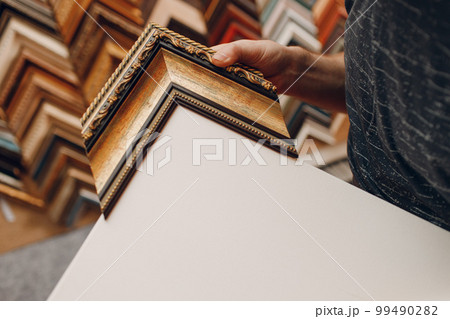 Framing Workshop. Choose and check try test baguette handmade picture frame at studio. Framing Workshop. Choose and check try test baguette handmade picture frame at studio. 99490282