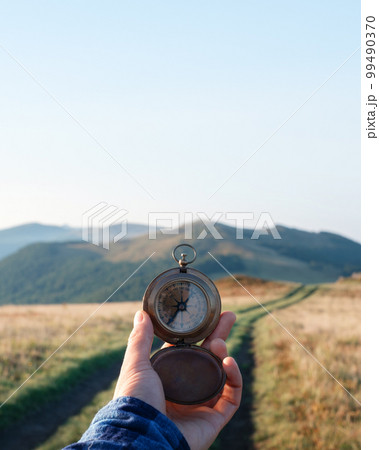 Man with compass in hand Man with compass in hand 99490370
