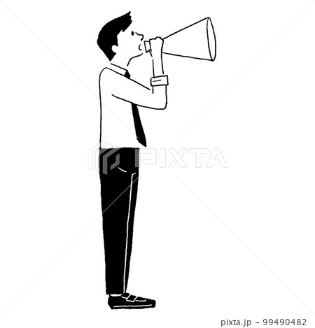 拡声器を持つ男性ベクター線画 99490482